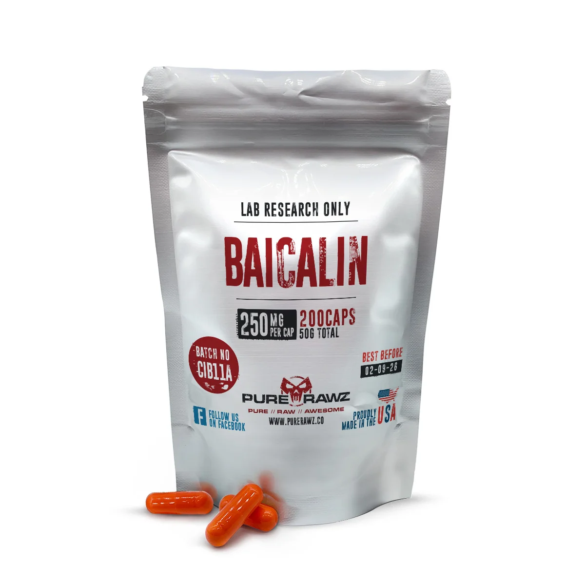 Baicalin - Capsules / 250mg per capsule/200ct/50g