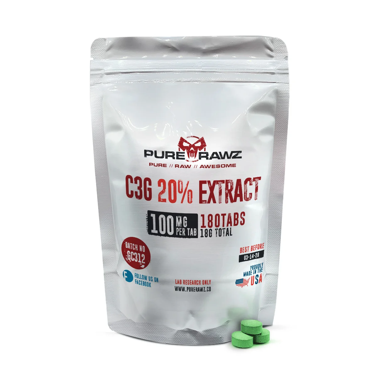 C3G (Cyanidin 3 Glucoside) - Tablets / 100mg per tablet/180ct/18g