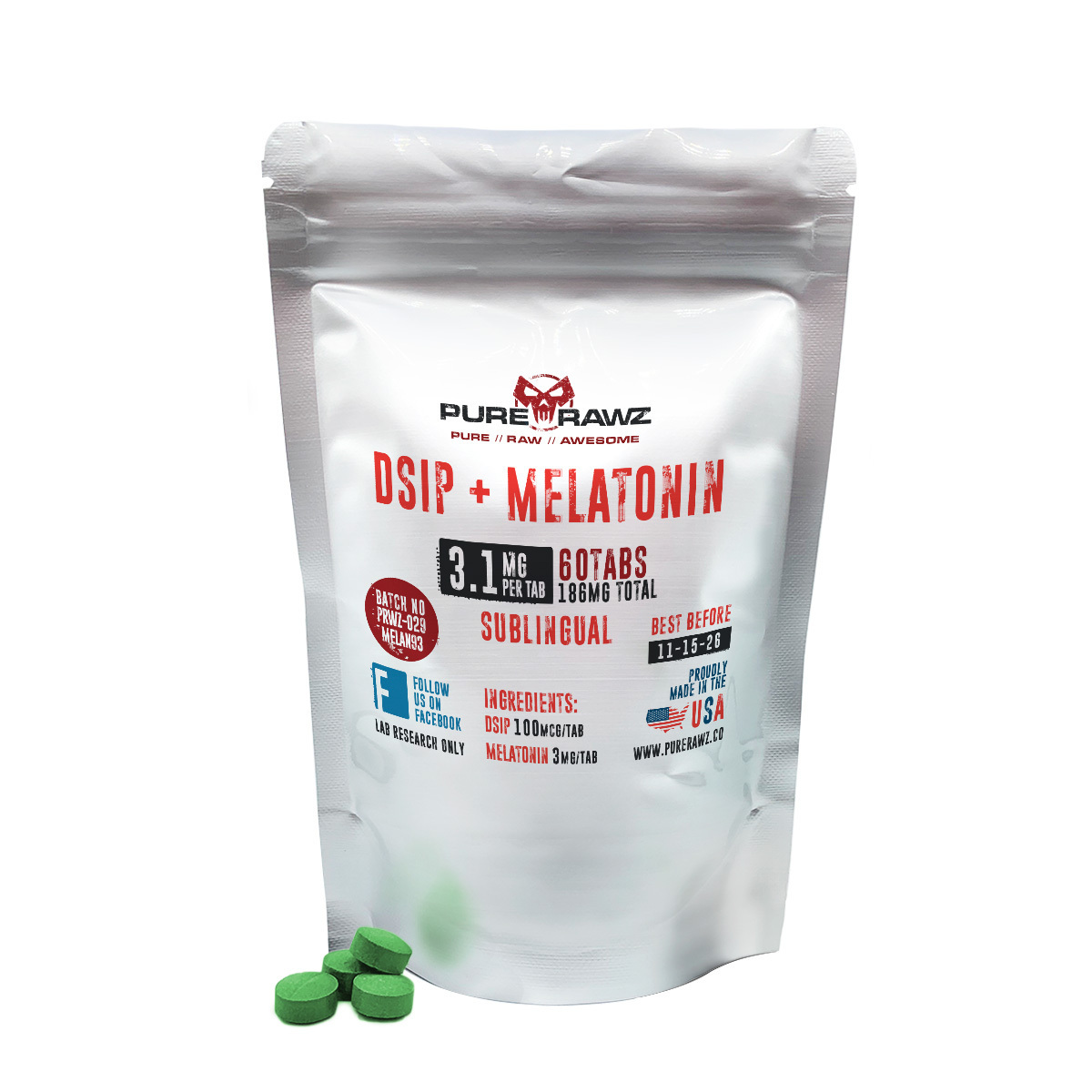 DSIP + Melatonin - Sublingual Tablets / 3.1mg per tablet/60ct/186mg