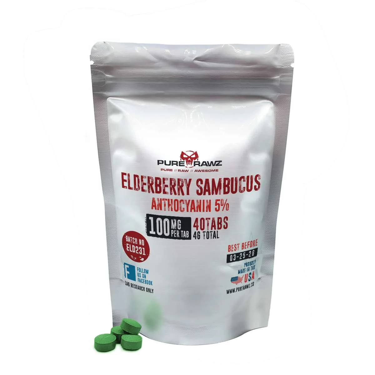 Elderberry Sambucus Anthocyanin 5% Tablets - 100mg per tablet/40ct/4g