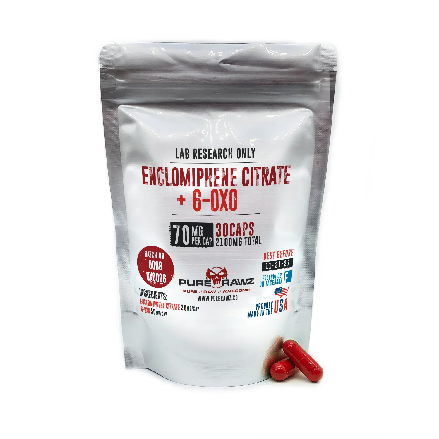 Enclomiphene Citrate + 6-OXO - Capsules / 70mg per cap/30ct/2100mg