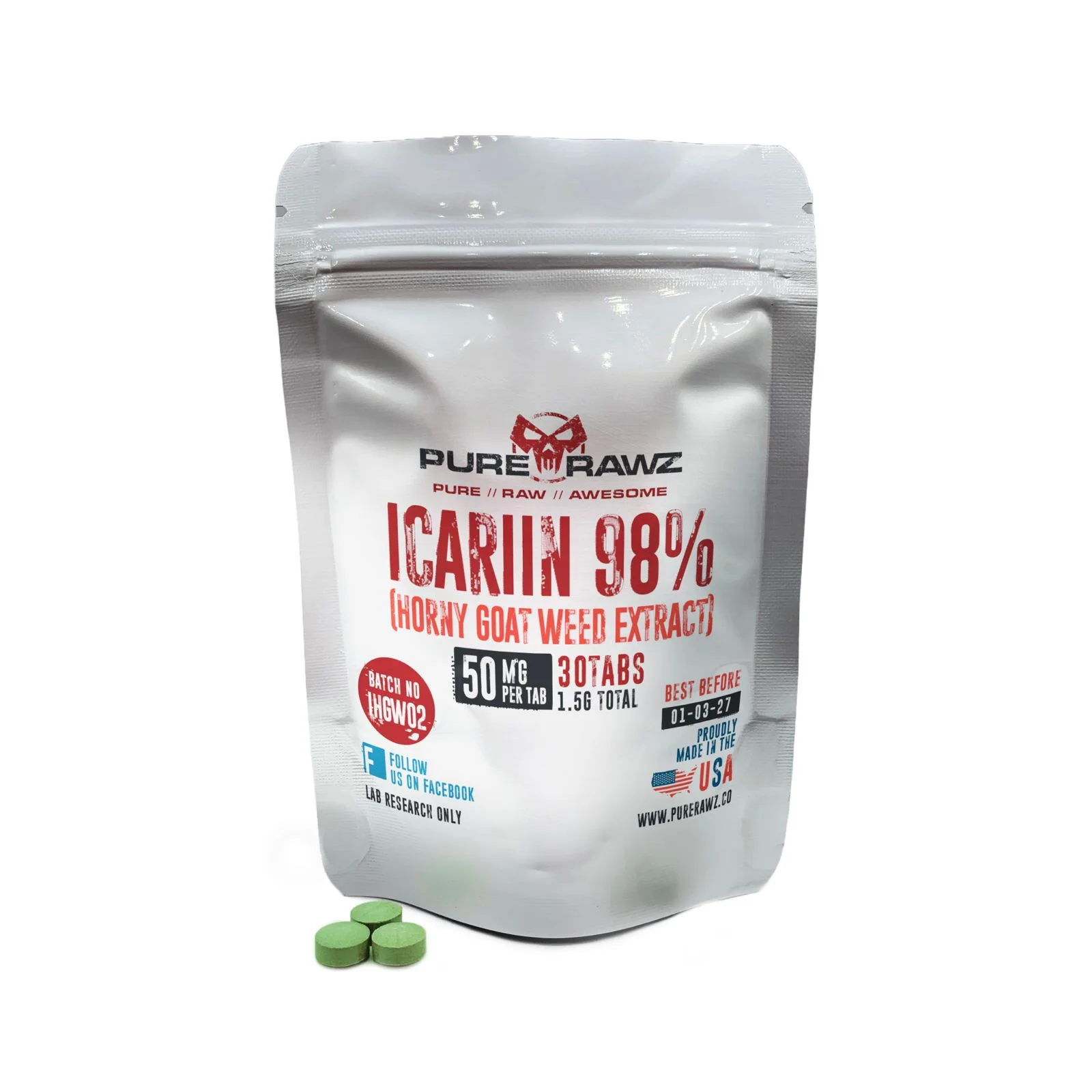 Icariin (Horny Goat Weed Extract 98%) - Tablets / 50mg per tablet/30ct/1.5g 1 Icariin (Horny Goat Weed Extract 98%) - Tablets / 50mg per tablet/30ct/1.5g