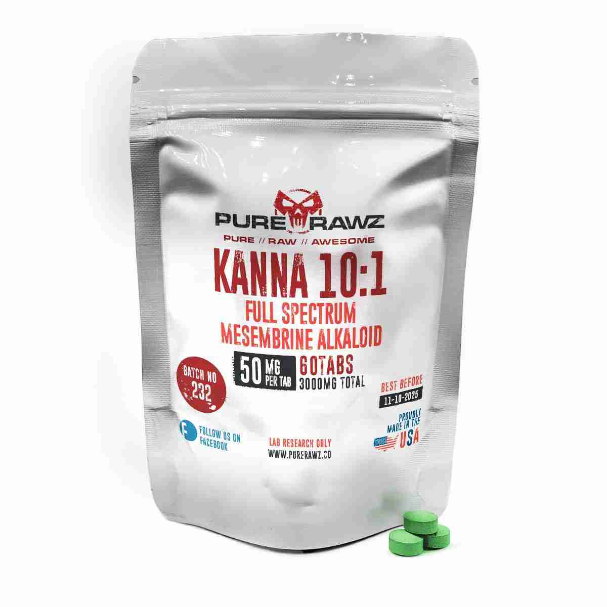 Kanna - 10:1 Full Spectrum Mesembrine Alkaloid / Tablets / 50mg per tablet/60ct/3g