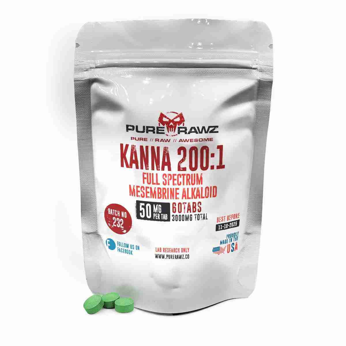 Kanna - 200:1 Full Spectrum Mesembrine Alkaloid / Tablets / 50mg per tablet/60ct/3g