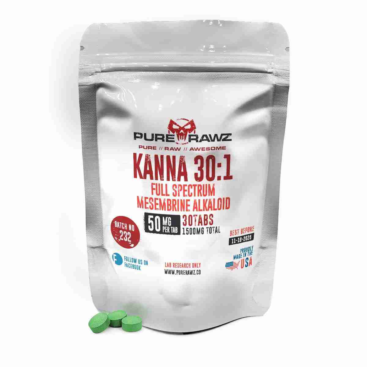 Kanna - 30:1 Full Spectrum Mesembrine Alkaloid / Tablets / 50mg per tablet/30ct/1.5g