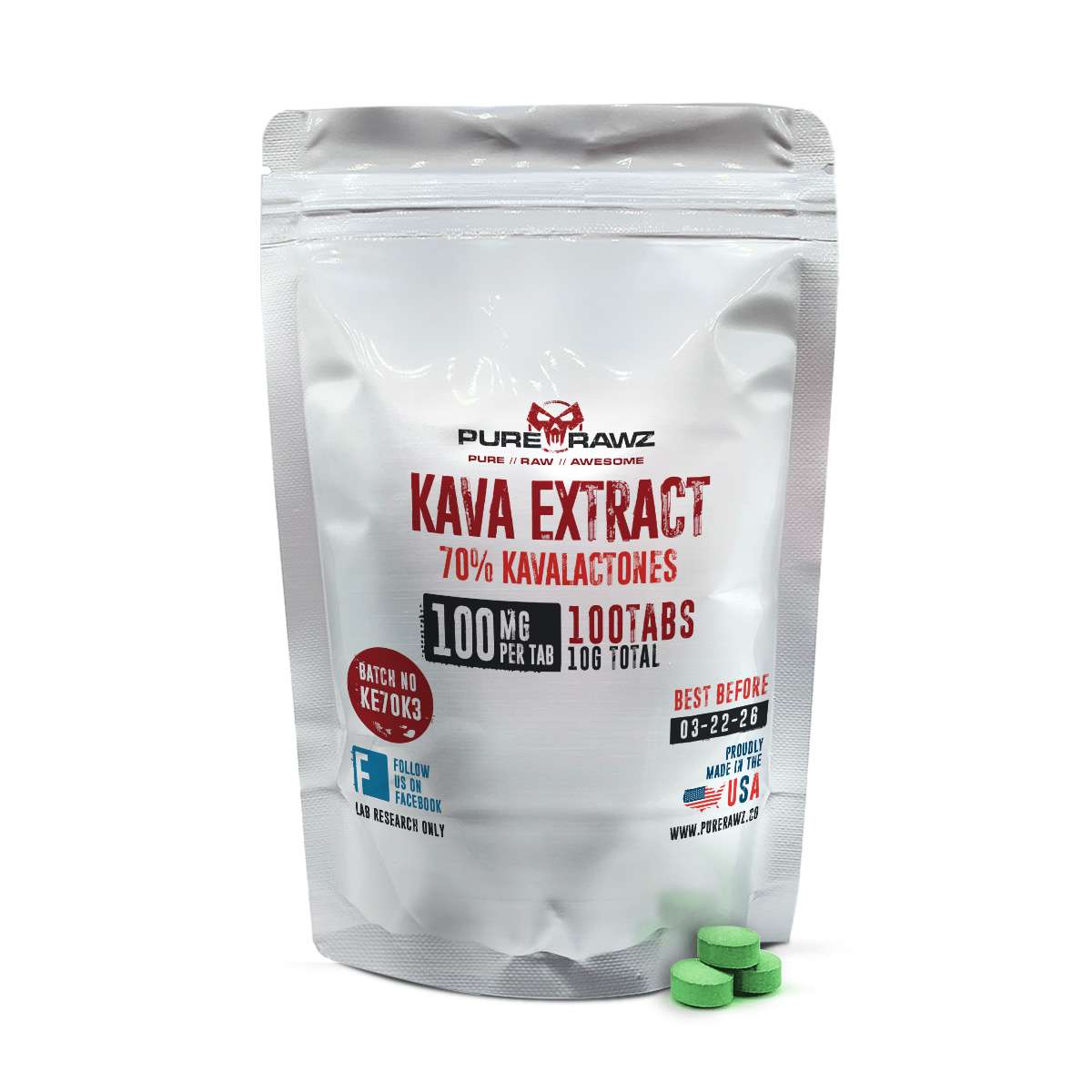 Kava Extract 70% Kavalactones - Tablets / 100mg per tablet/100ct/10g
