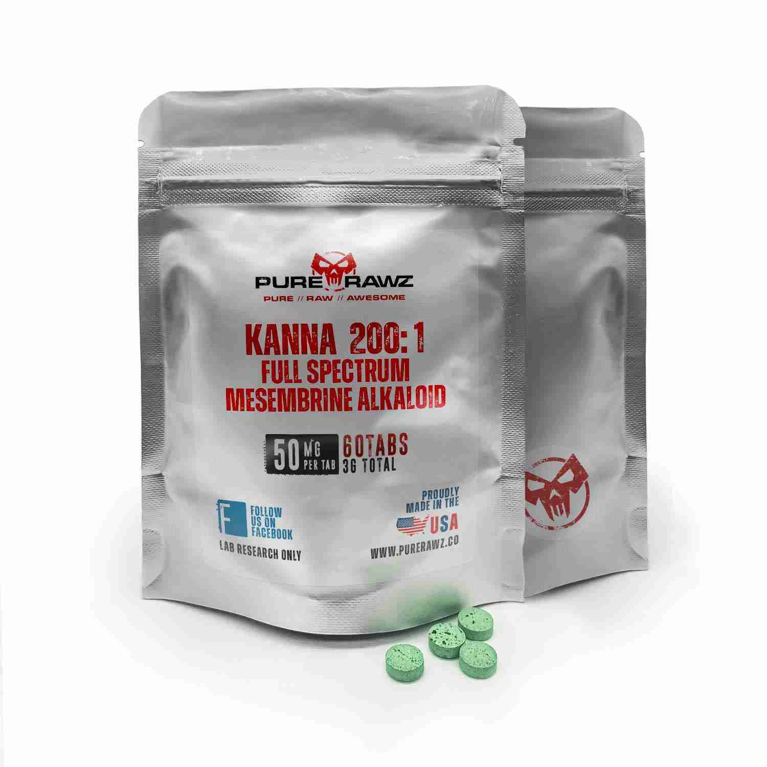 Kanna 200:1 Full Spectrum Mesembrine Alkaloid - Tablet / 50mg/60ct/3g