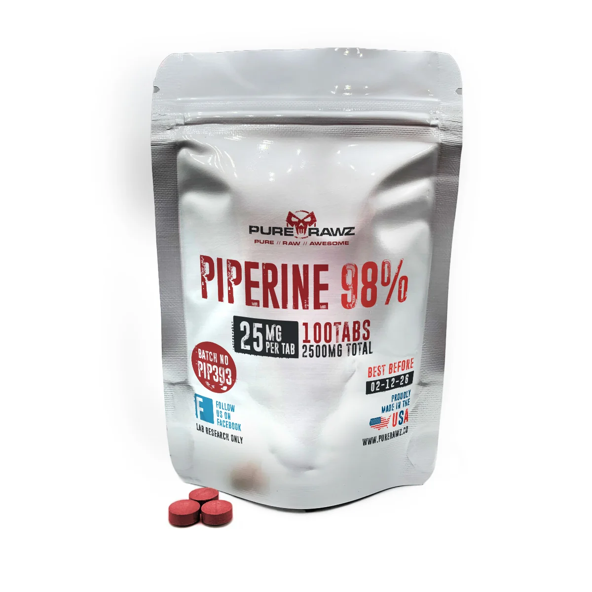Piperine 98% - Tablets / 25mg per tablet/100ct/2.5g