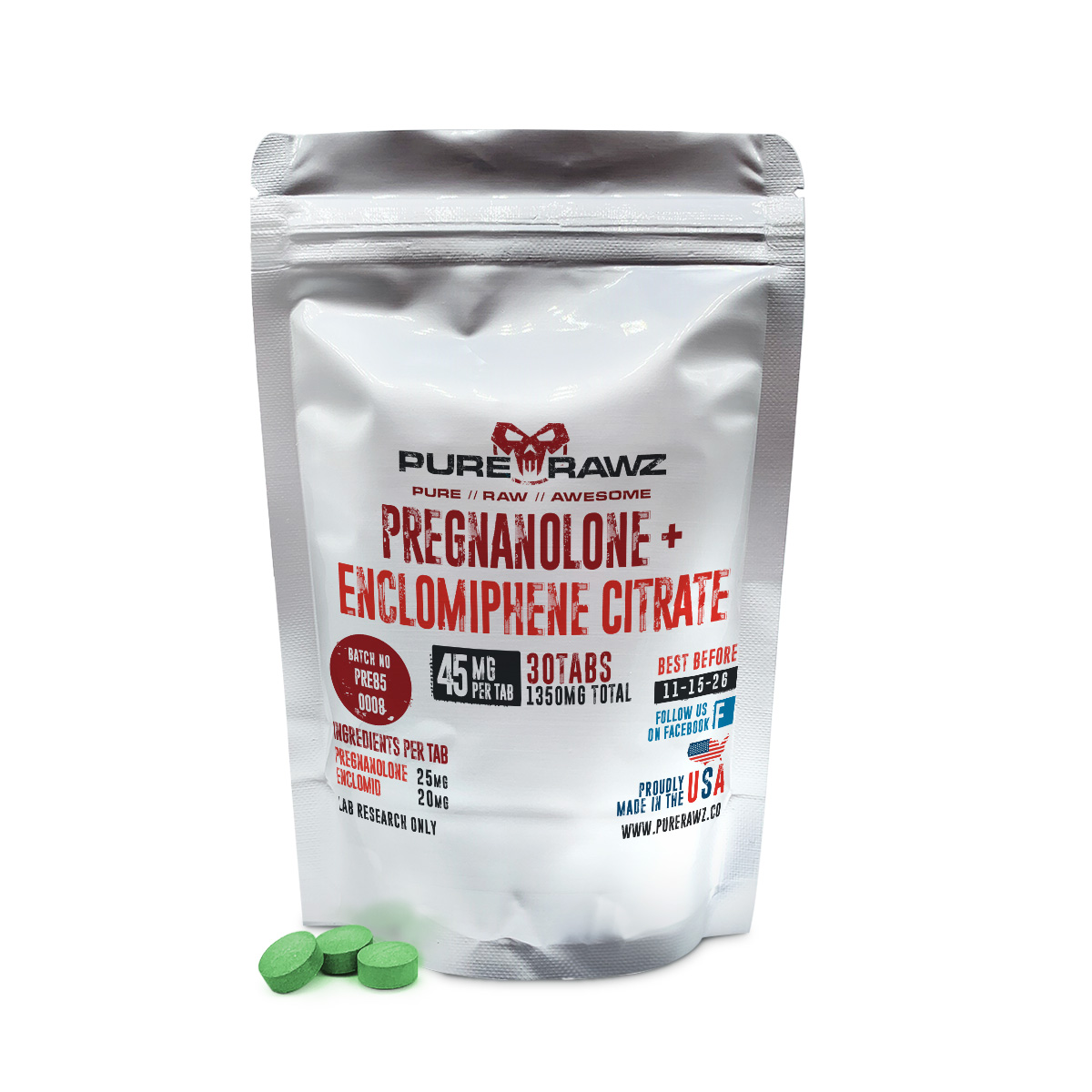 Enclomiphene Citrate + Pregnanolone Stack - Tablets / 45mg per tablet/30ct/1350mg