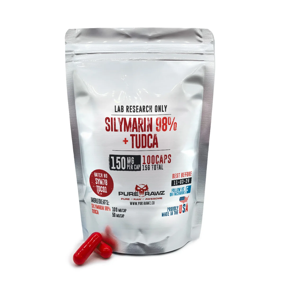Silymarin 98% + TUDCA Stack - Capsules / 150mg per capsule/100ct/15g